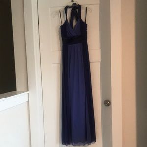 Floor length prom dress/ ball down. Small size. Halter neck. Periwinkle/ navy.